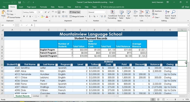 Mountainview Language School - Students Payment Analysis Excel Project Download Now