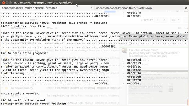 CRC code with command line arguments in Java, Checking correctness and verfication