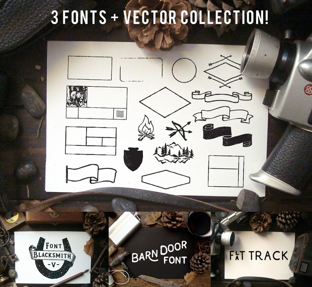 3 Vintage fonts + Vector collection