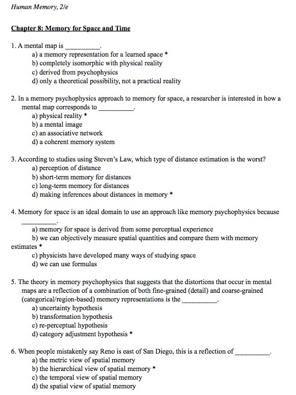 Human Memory - Radvansky test banks Ch. 1 - 16 + solutions