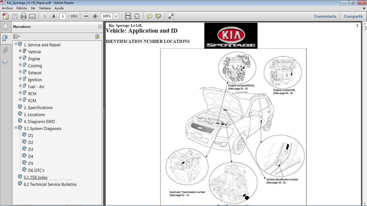 KIA SPORTAGE 2.0 Repair Manual de Taller Car.Repair.Manuals