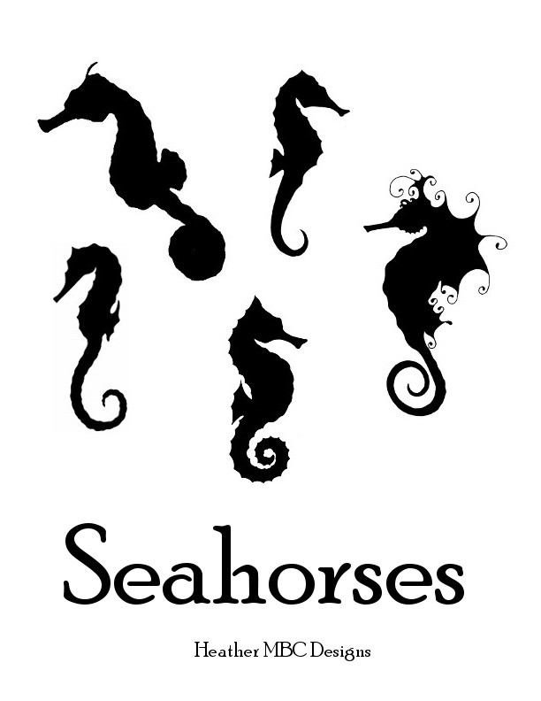 Seahorses Outline Templates Digital Patterns PDF