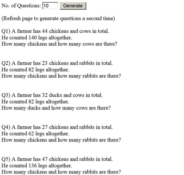 Chicken and Rabbit Question Generator