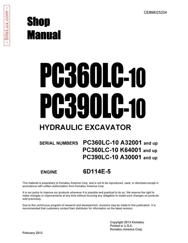 Komatsu PC360LC-10, PC390LC-10 Hydraulic Excavator Shop Manual - CEBM025204