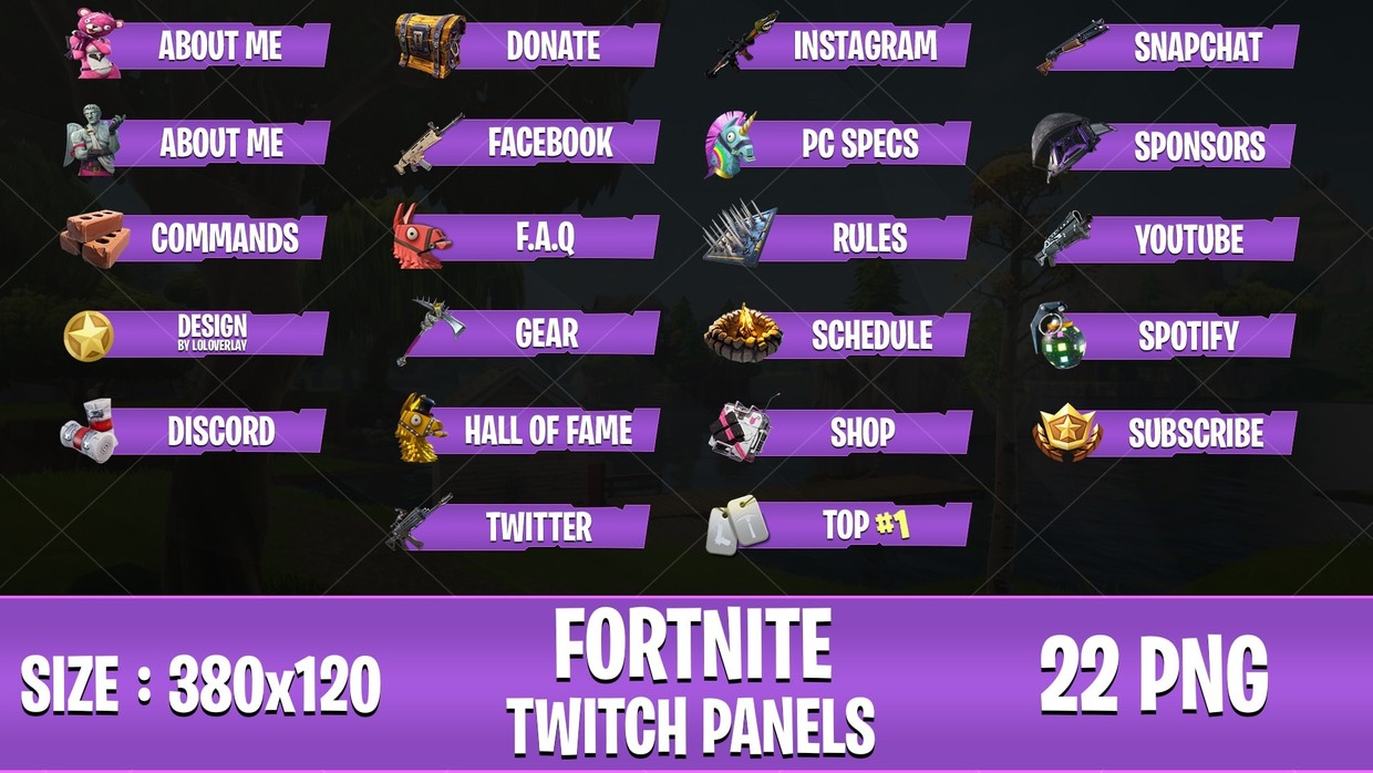 [PURPLE] FORTNITE TWITCH PANELS (22 PNG) LoLoverlay