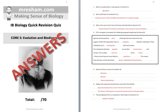 IB Biology Revision Quiz - Core 5: Evolution and Biodiversity
