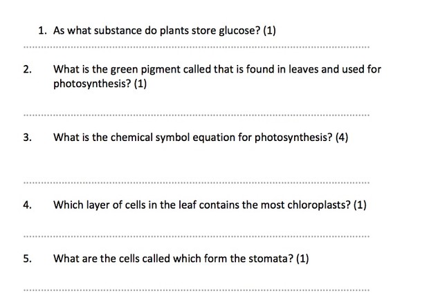 IGCSE Biology - Plant Physiology Revision Quiz