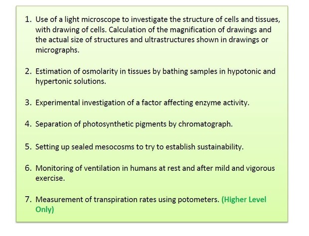 IB Biology 7 Key Practicals Revision Exercise