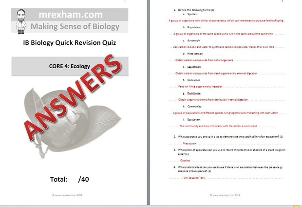 IB Biology Revision Quiz Core 4 - Ecology