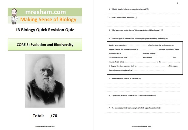IB Biology Revision Quiz - Core 5: Evolution and Biodiversity