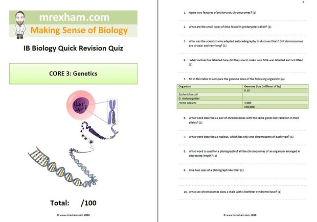 IB Biology Revision Quiz Core 3 - Genetics