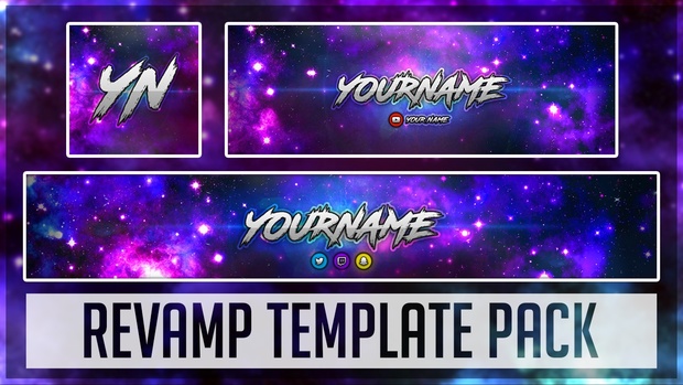 Galaxy Revamp Pack | Photoshop Template (YouTube Banner, Twitter Header & Avatar)