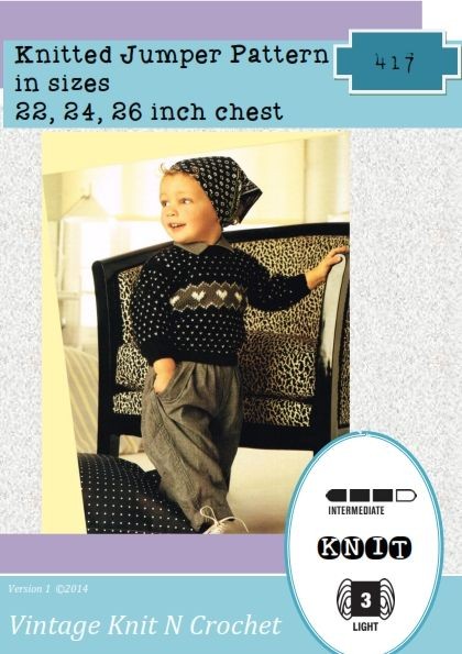 Instant Download 417. Knitted Heart Fairisle Jumper Knitting Pattern - PDF - download keep baby warm