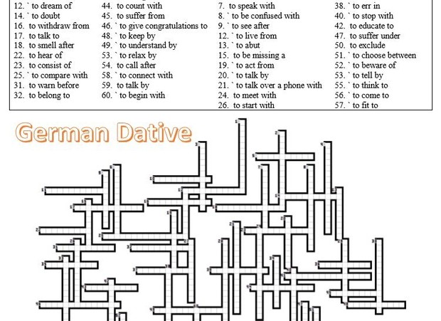 German Accusative and Dative Verbs Crossword Puzzle