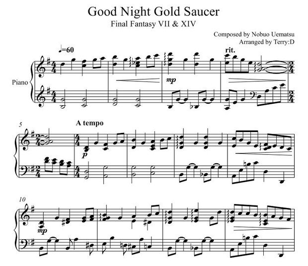 Final Fantasy XIV & VII - Good night Gold Saucer for piano solo (Arr.by Terry:D)