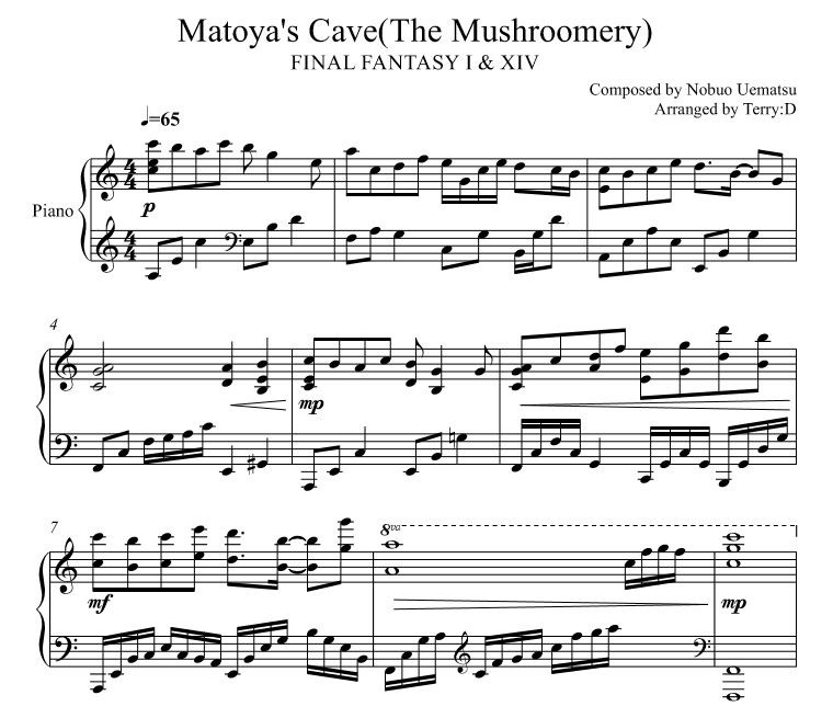 Matoya S Cave For Piano Solo Arr By Terry D From Fi Terry D Music Sheetmusic