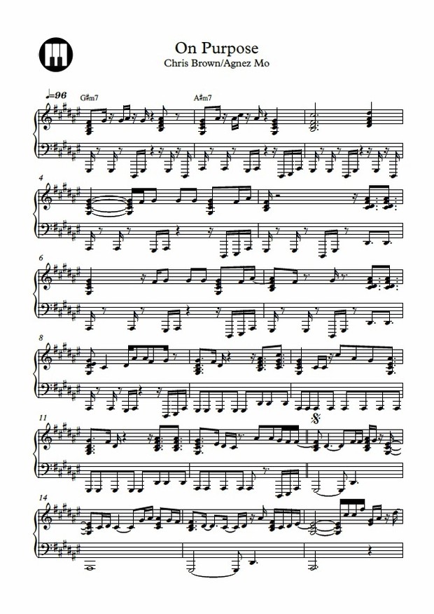 Chris Brown - On Purpose ft. AGNEZ MO Piano Sheetmusic
