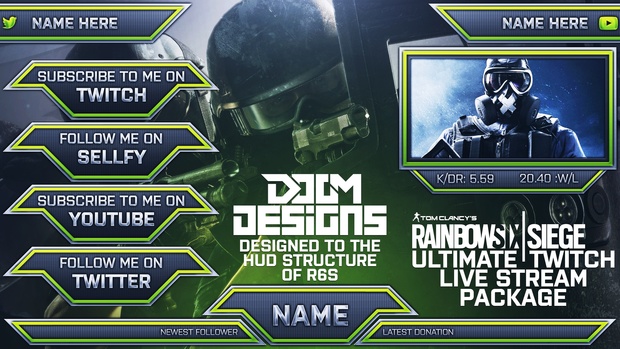 Ultimate Customizable Twitch Live Stream Template Pack V3 - Rainbow Six Siege Themed