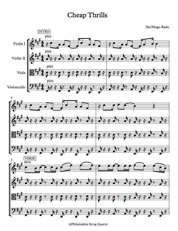 Cheap Thrills by Sia String Quartet Sheet Music MRmusic