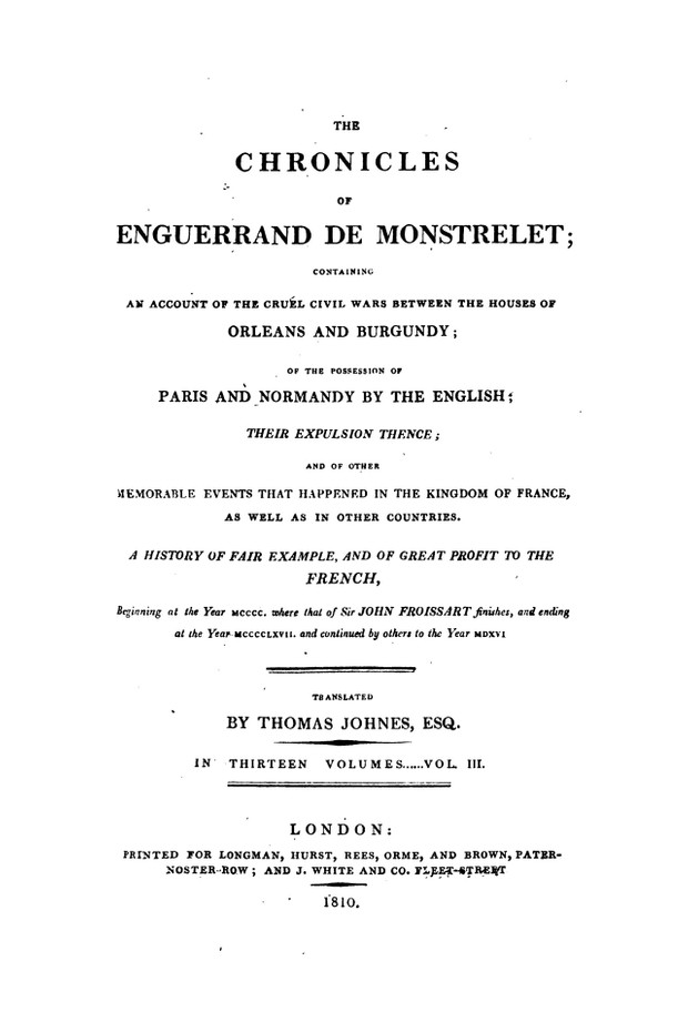 Enguerrand de Monstrelet chronicle vol.3