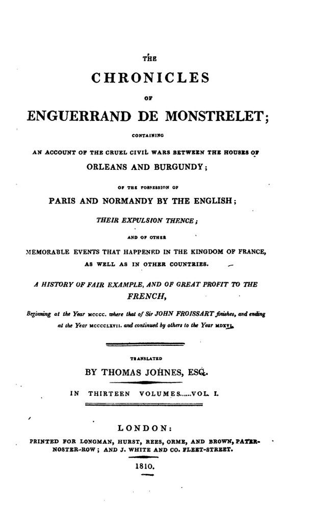 Enguerrand de Monstrelet chronicle vol.1