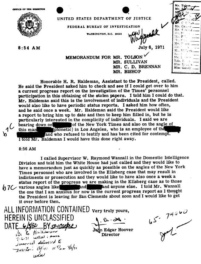 Pentagon Papers DOD Files, FBI Files, Nixon Tapes & Court Documents