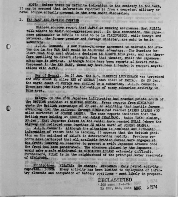 World War II: Joint Intelligence Committee Daily Summ