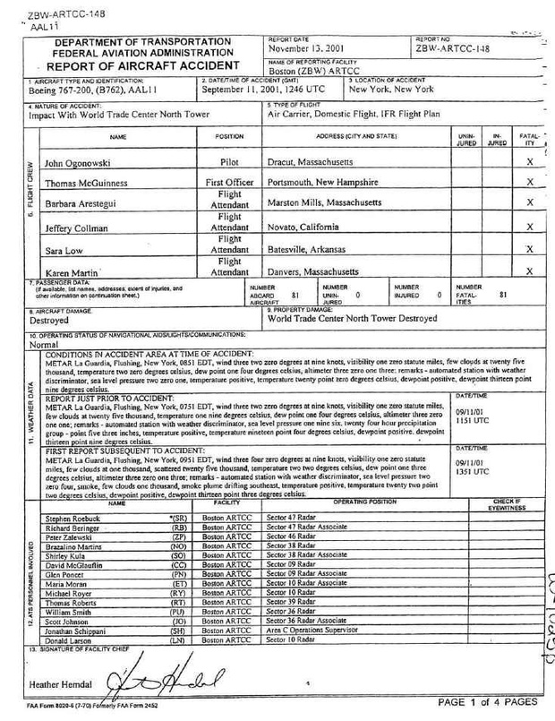 9/11 - September 11, 2001 Terrorist Attacks FAA - National Transportation Safety Board Documents.
