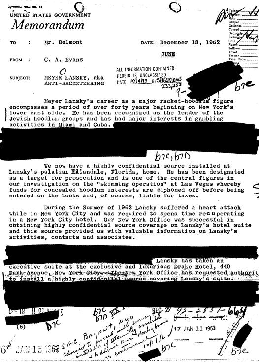 Meyer Lansky FBI, CIA, And JFK Assassination Records Review Board Files