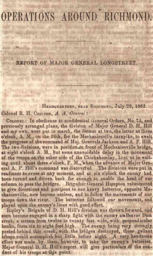 Civil War Confederate Army of Northern Virginia Operations Reports