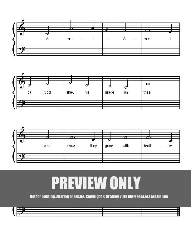 America the Beautiful Level 1A piano