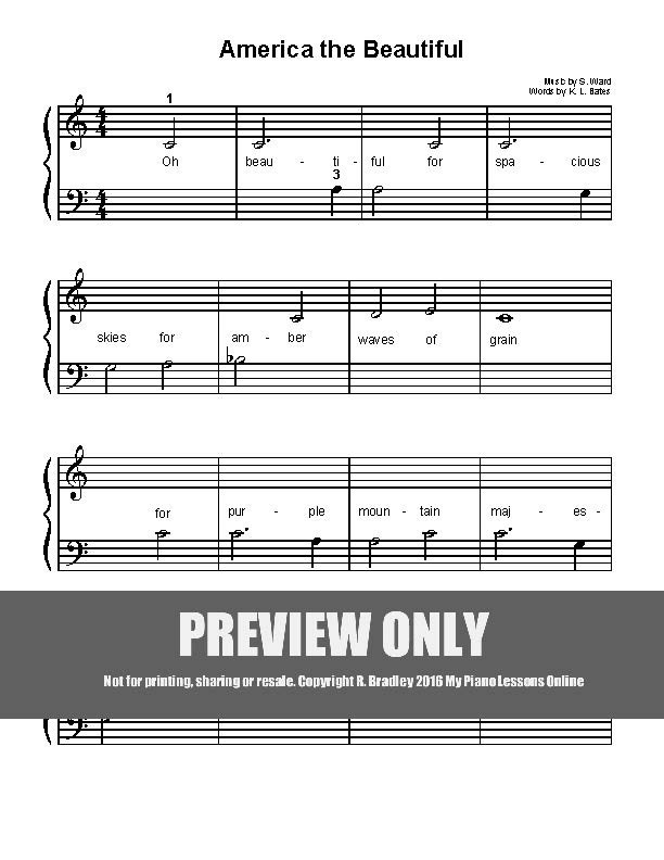 America the Beautiful Level 1A piano