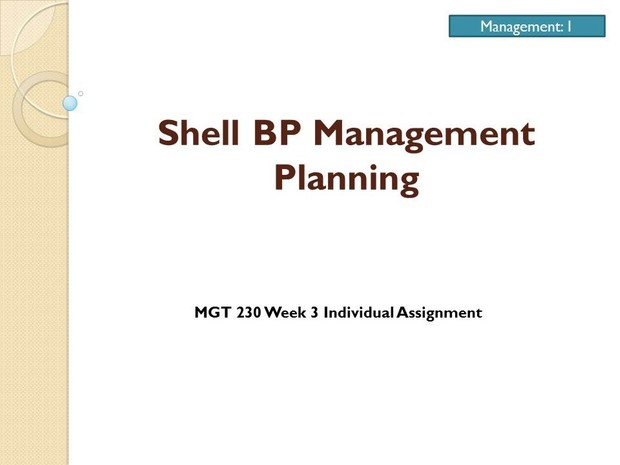 MGT 230 Week 3 Individual Assignment – Shell BP Management Planning