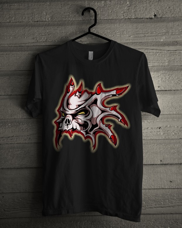 Tshirt Design - Horned Skull In Red And White