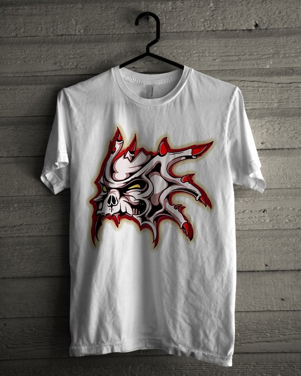 Tshirt Design - Horned Skull In Red And White