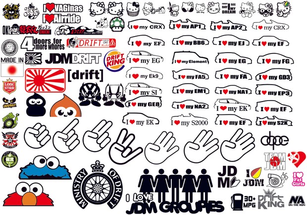 jdm funny car decal vector collection 1 to 6 bonus v