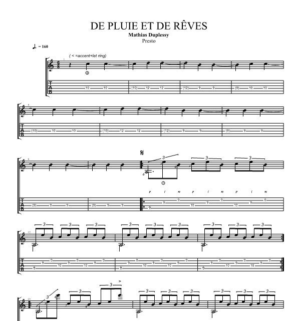 De Pluie et de Rêves - Score / Partition + Tabs