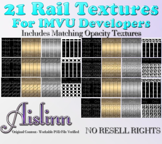 21 Rail Textures w Opacities for IMVU ON SALE!