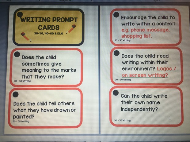WRITING PROMPTS - 30-50 / 40-60 / ELGs