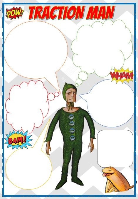 TRACTION MAN GREEN SUIT SPEECH BUBBLES - REBECCA UNDERWOOD