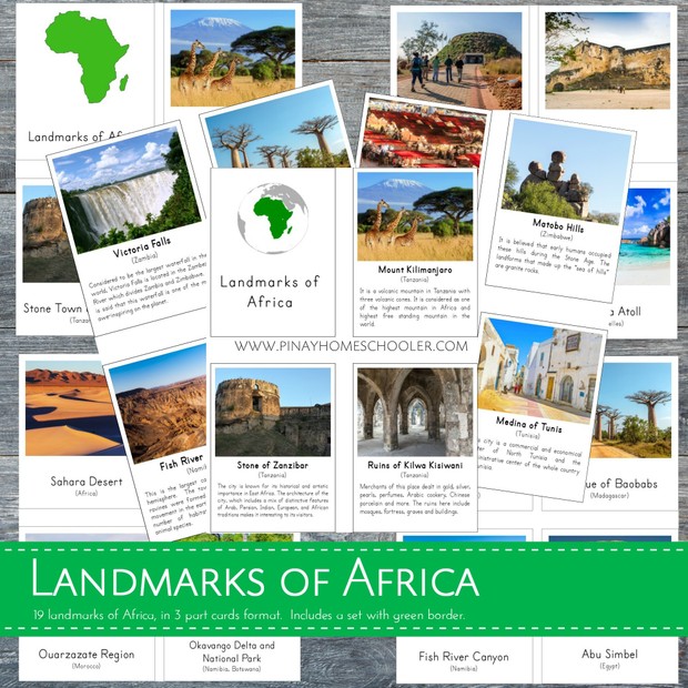 Montessori Landmarks of Africa 3 Part Cards and Fact Cards