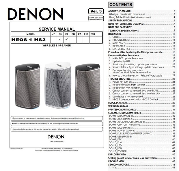 Denon HEOS 1 HS2 Wireless Speaker System Service Manual