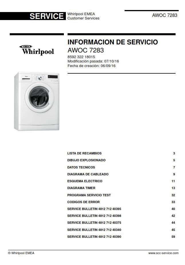 Whirlpool AWOC 7283 lavadora manual de servicio (en es - serviceandrepair