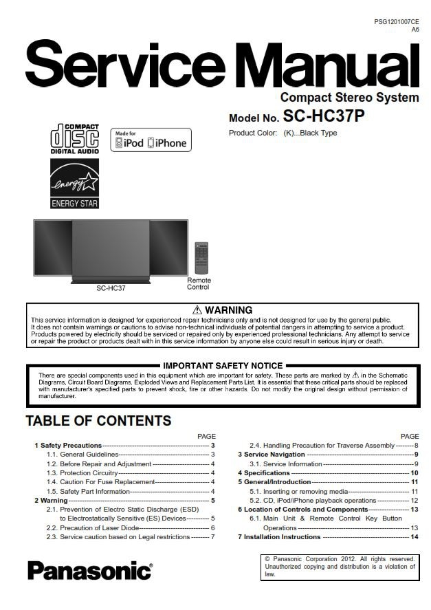 Panasonic SC HC37 HC37P Stereo System Service Manual & - serviceandrepair