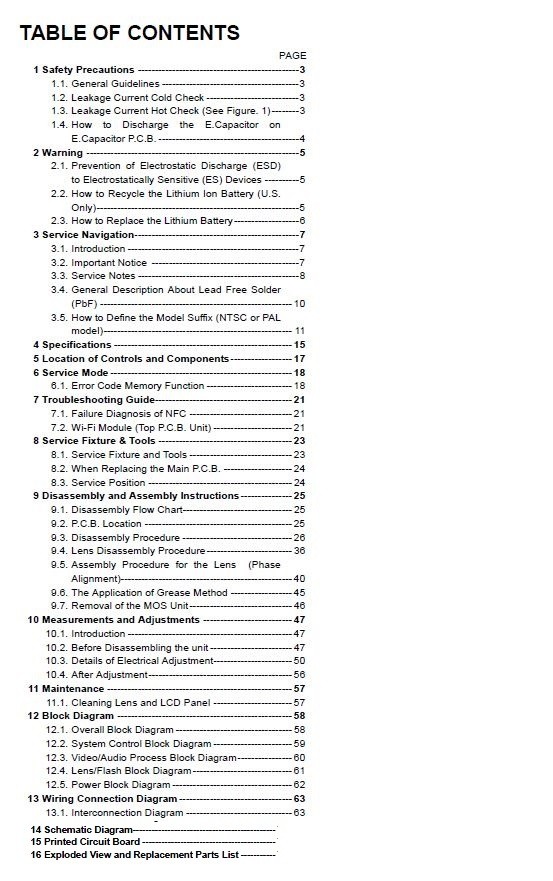 Panasonic Lumix DMC LF1 Service Manual and Repair Instructions