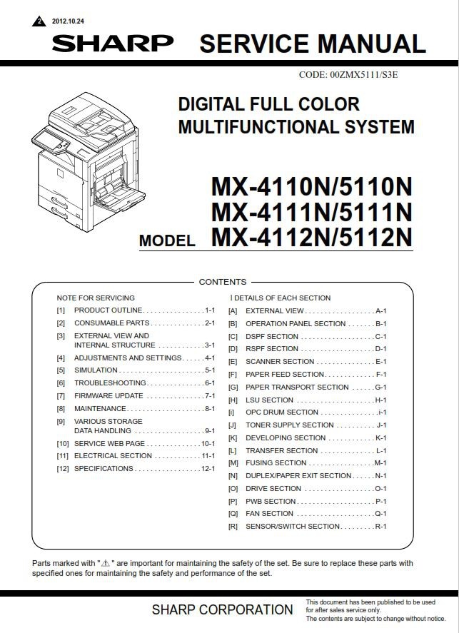 Sharp MX-4111N 5111N Printer Copier Service Manual & R - serviceandrepair