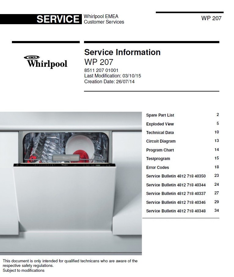 Whirlpool WP 207 Dishwasher Service Manual & Technicia serviceandrepair