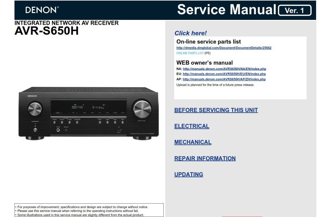 Denon AVR-S650H 4K UHD AV Receiver Service Manual - serviceandrepair