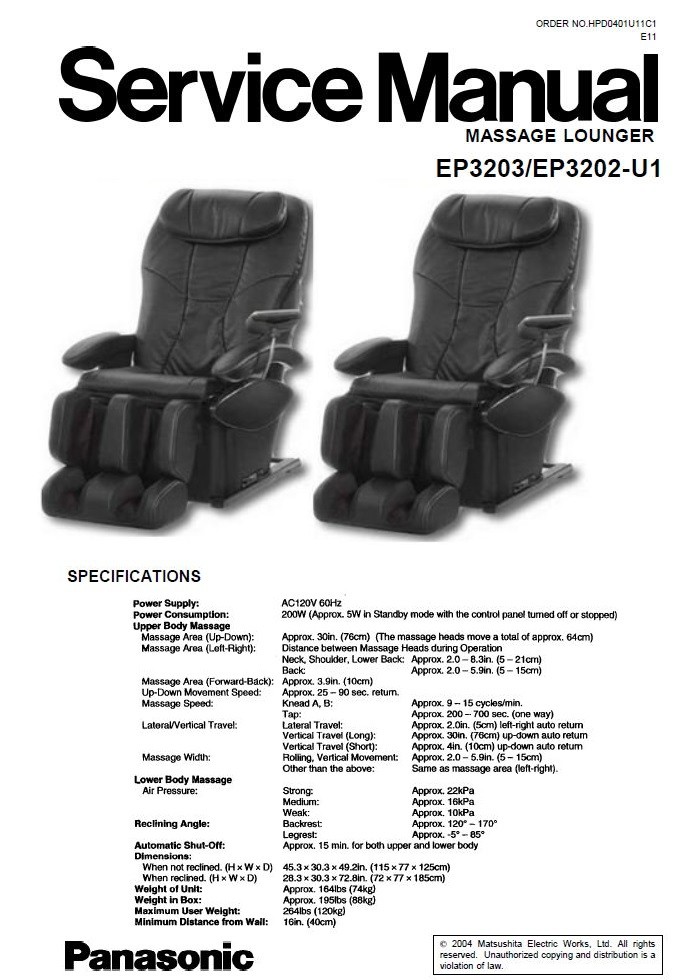 Panasonic Ep3203 Ep3202 Massage Lounger Chair Service Serviceandrepair