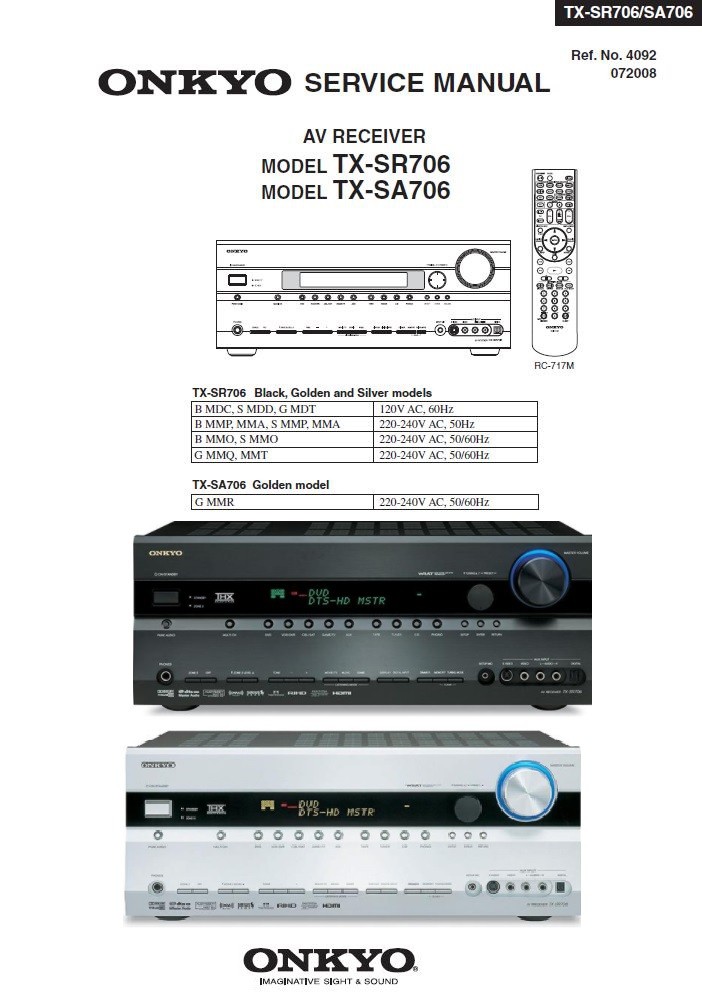 Onkyo TX SR706 SA706 AV Receiver Service Manual & Repa serviceandrepair